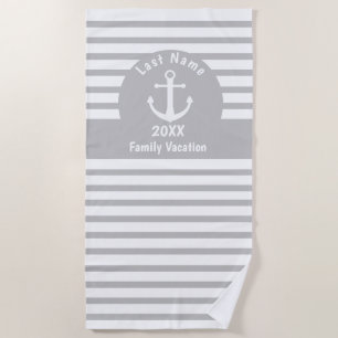 Personalised Beach Towels - Grey White Striped