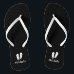 Personalised beach wedding flip flop slippers<br><div class="desc">Personalised beach wedding flip flops for bride and groom or guests. Elegant party favour set with custom last name or monogram and cute heart mini sandals Custom background and strap colour for him and her / men and women. Romantic black and white his and hers wedge sandals with stylish script...</div>