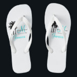 Personalised Beach Wedding Flip Flops<br><div class="desc">Custom Monogram Travel Wedding Flip Flops for Beach Weddings. Customise with your names, date, monogram, married last name initial and destination. A great welcome gift for your guests. Provide footwear for your guests for the beach ceremony. Matches the personalised wedding beach tote bag in our store which you can use...</div>