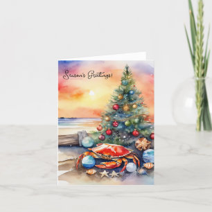 Personalised Beach with Crab Christmas Tree  Holiday Card