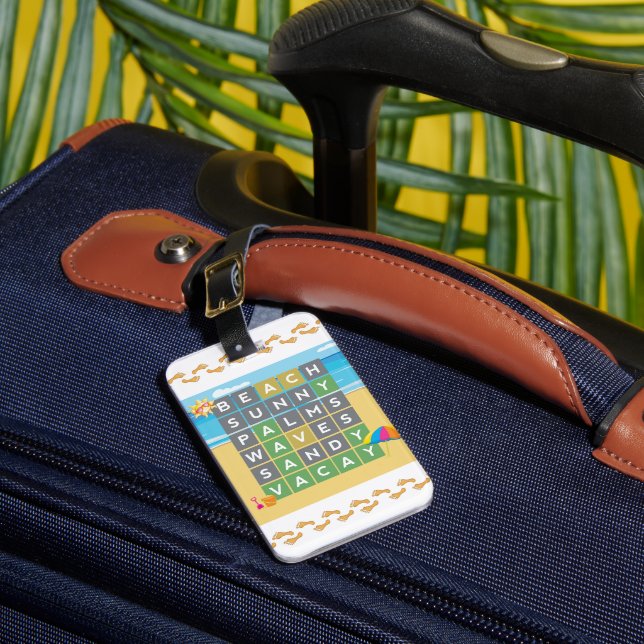 Personalised Beach Word Puzzle Vacation Luggage Tag (Front Insitu 1)