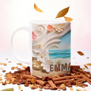 Personalised Beachy Cove Floral 3D look Beach Coffee Mug