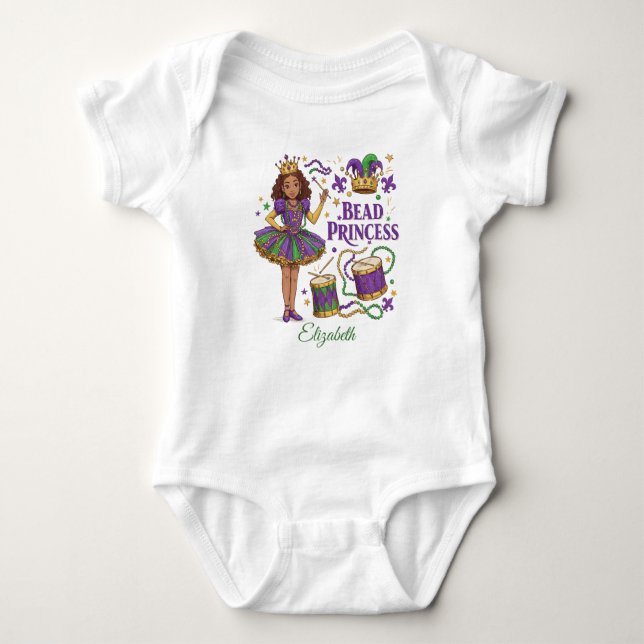 Personalised Bead Princess - Mardi Gras Baby Bodysuit (Front)