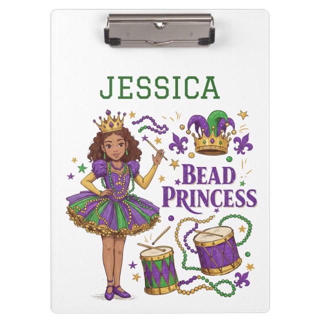Personalised Bead Princess - Mardi Gras Clipboard (Front)