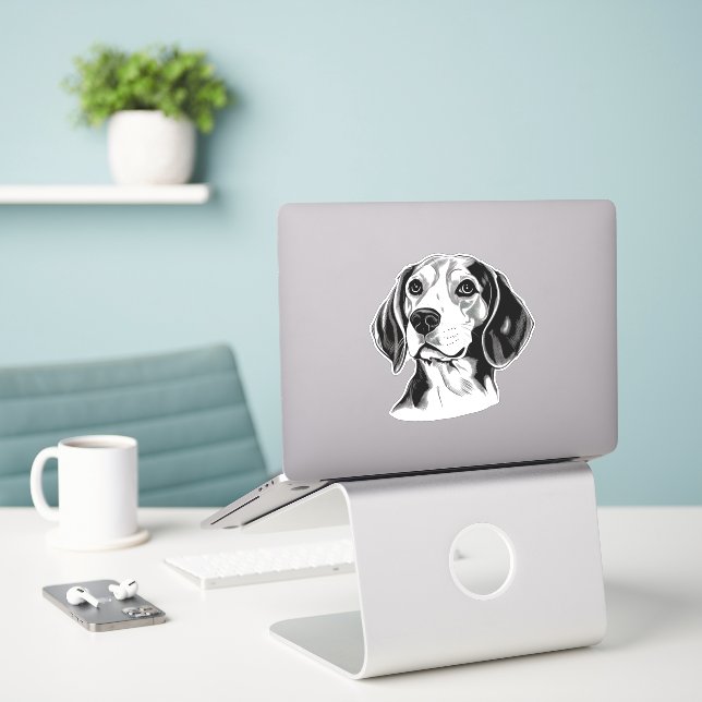 Personalised Beagle Dog Black and White (Laptop On Desk)