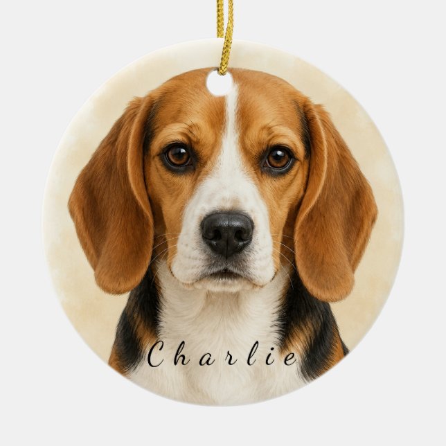 Personalised Beagle Dog Ornament with Custom Name (Front)