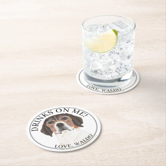 Personalised Beagle Wedding Round Paper Coaster (Insitu)