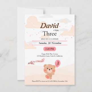 Personalised Bear Birthday Invitation for Kids
