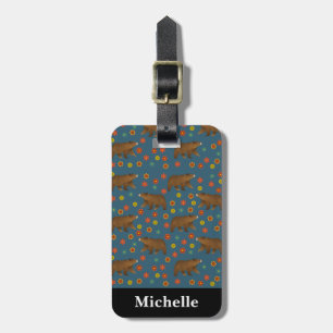 Personalised Bear Floral Pattern Luggage Tag