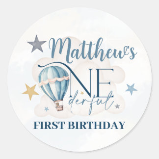 Personalised Bear in a Balloon Round Stickers