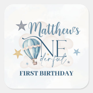 Personalised Bear in a Balloon Square Stickers
