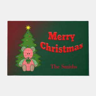 Personalised Bear n Tree Merry Christmas Doormat