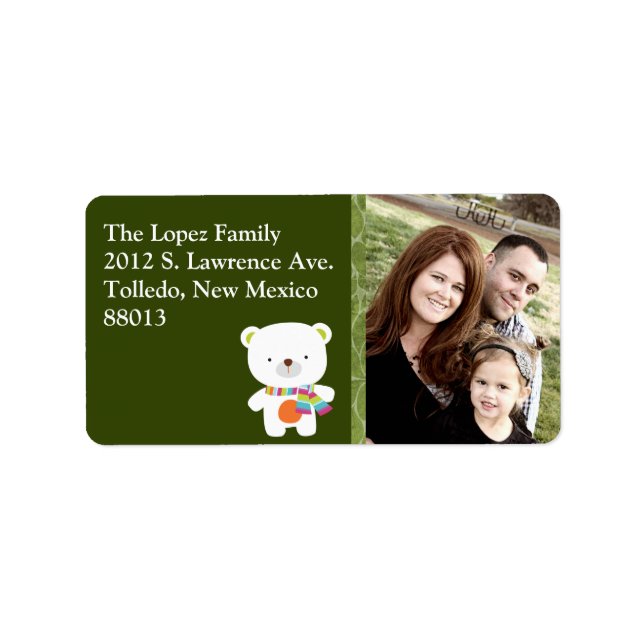 Personalised Bear Photo Christmas Mailing Label (Front)