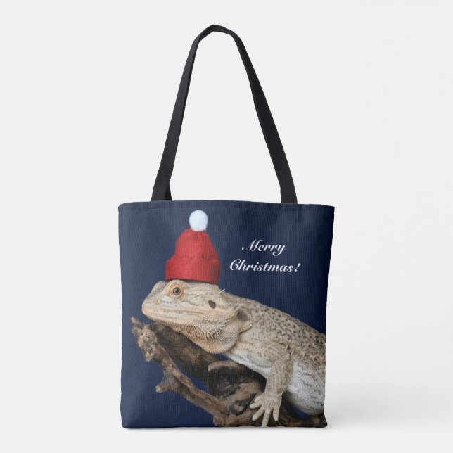 Personalised Bearded Dragon Lizard - Santa Hat Tote Bag (Back)