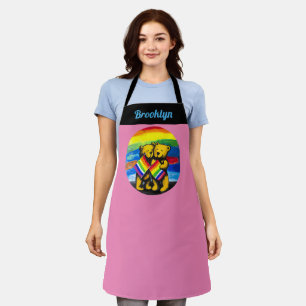 Personalised Bears Love Couple LGBT Rainbow Flag Apron