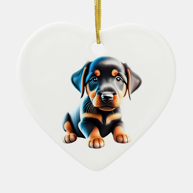 Personalised Beauceron Puppy Ceramic Tree Decoration (Front)