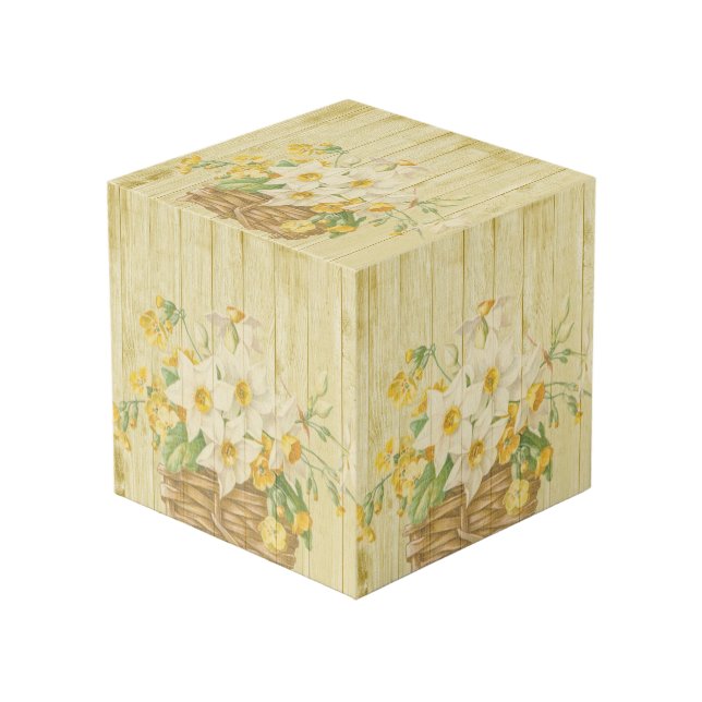 Personalised beautiful colourful daffodils cube (Front Angled)