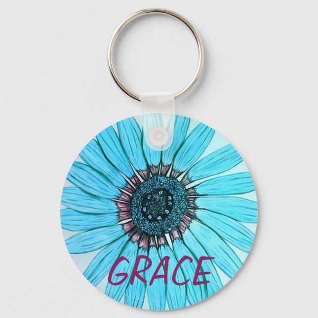 Personalised Beautiful Flower Key Ring (Front)