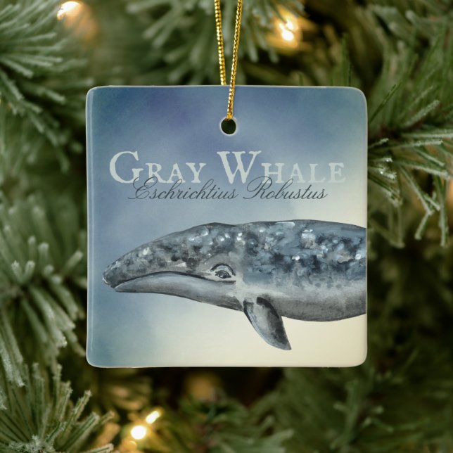 Personalised Beautiful Grey Whale Christmas Ceramic Ornament (Tree)