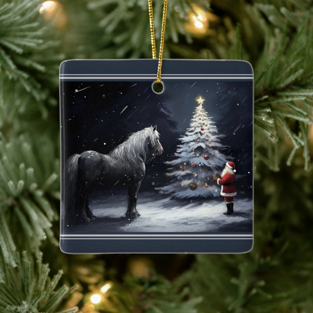 Personalised Beautiful Horse and Santa Christmas Ceramic Ornament (Tree)