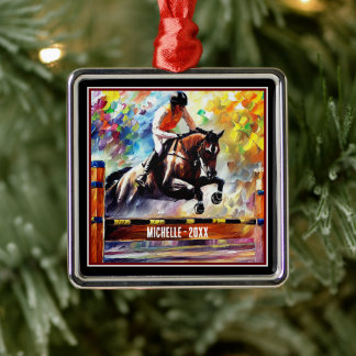 Personalised Beautiful Horse Jumping Christmas Metal Tree Decoration