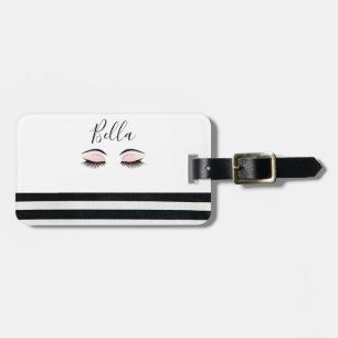 Personalised Beautiful Long Black Eyelashes Stripe Luggage Tag