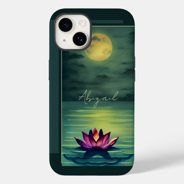 Personalised Beautiful Lotus Flower and Full Moon Case-Mate iPhone Case (Back)
