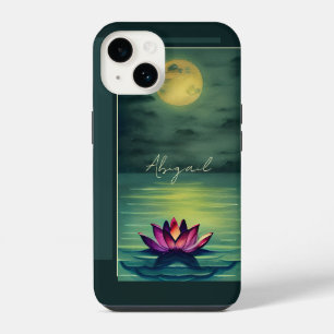 Personalised Beautiful Lotus Flower and Full Moon iPhone 14 Case