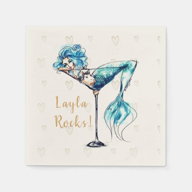 Personalised Beautiful Mermaid Martini Napkin (Front)
