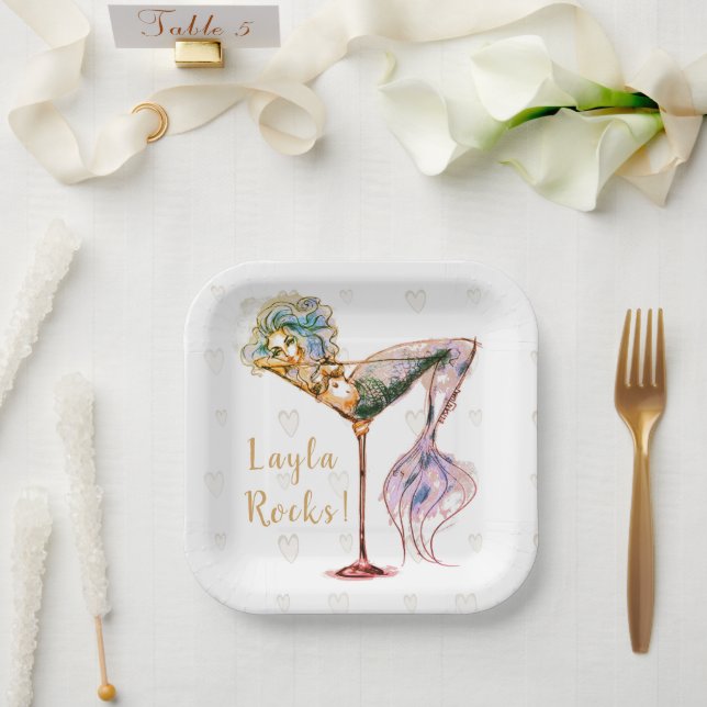 Personalised Beautiful Mermaid Martini Paper Plate (Wedding)
