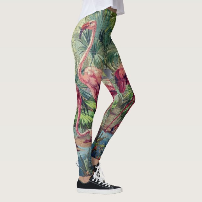 Personalised Beautiful Pink Flamingo Mural Leggings (Right)