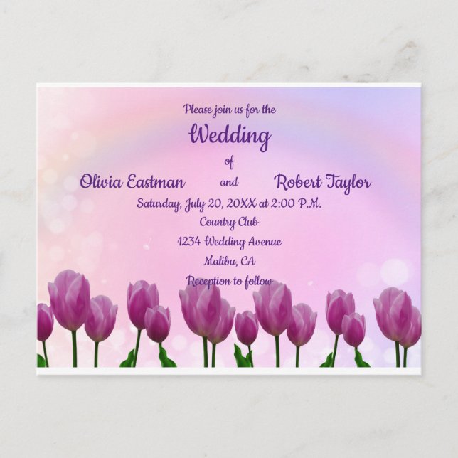 Personalised beautiful pink tulips wedding postcard (Front)