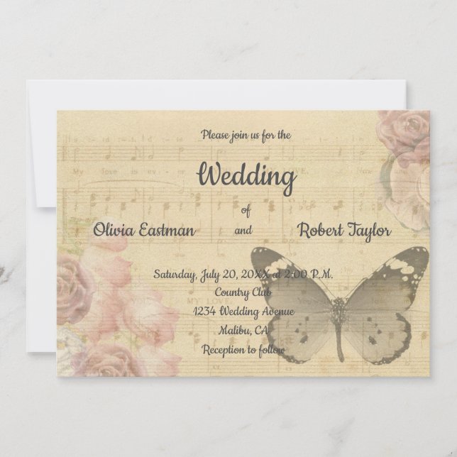 Personalised beautiful romantic butterfly wedding invitation (Front)