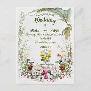 Personalised beautiful tropical floral wedding postcard