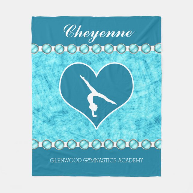 Personalised Beautiful Turquoise Gymnastics Fleece Blanket (Front)