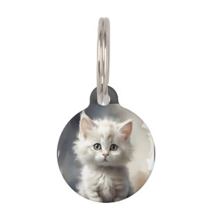 Personalised Beautiful White Kitten Portrait Pose Pet Tag