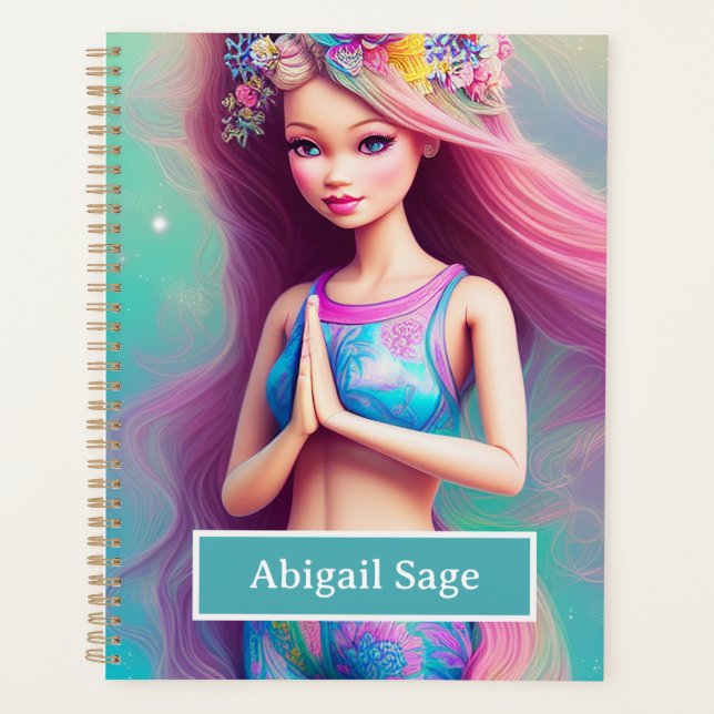 Personalised Beautiful Yoga Girl Meditation Floral Planner (Front)