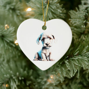 Personalised Bedlington Terrier Puppy Ceramic Tree Decoration
