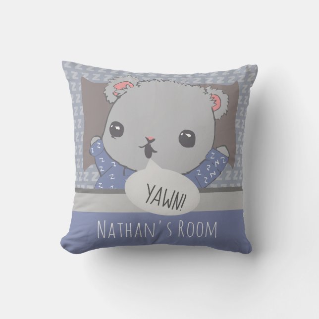 Personalised Bedtime Teddy Bear Blue Cushion (Front)