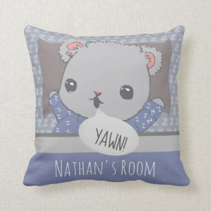 Personalised Bedtime Teddy Bear Blue Cushion