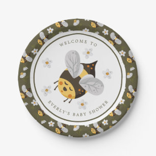 Personalised Bee Daisy Green Baby Shower Paper Plate