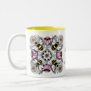 Personalised Bee Doodle Mindfulness Gift Two-Tone Coffee Mug