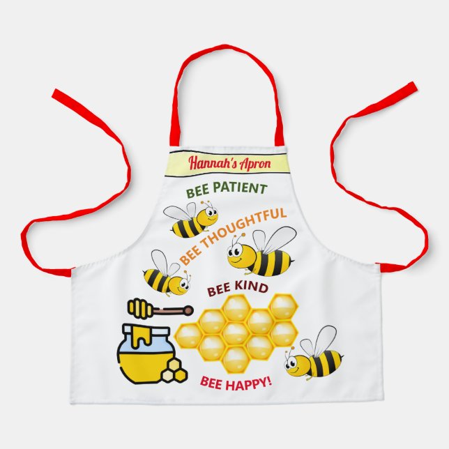 Personalised Bee Happy Bees and Honey Kids' Apron (Front)