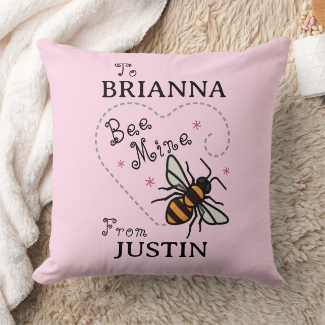 Personalised Bee Mine Heart Valentine's Day Throw Cushion (Blanket)