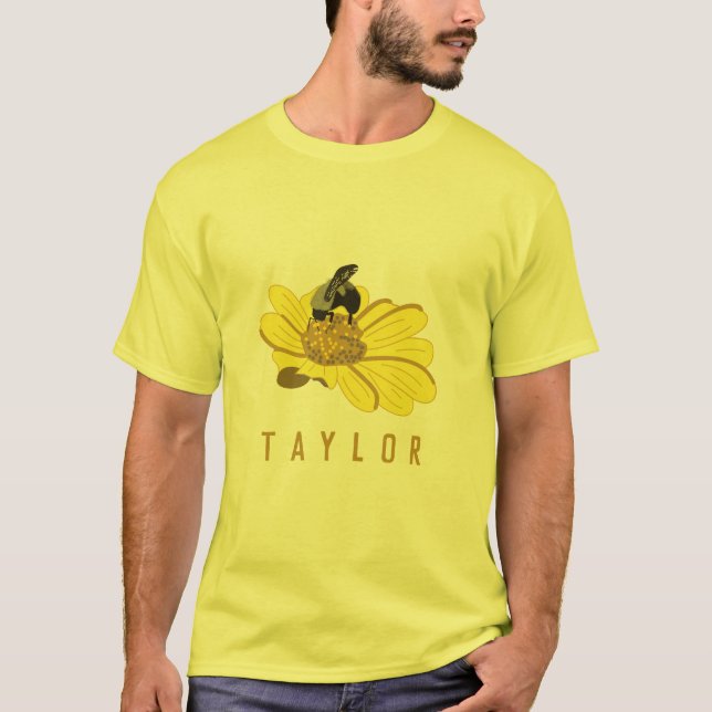 Personalised Bee on a Yellow Flower Illustration T-Shirt (Front)