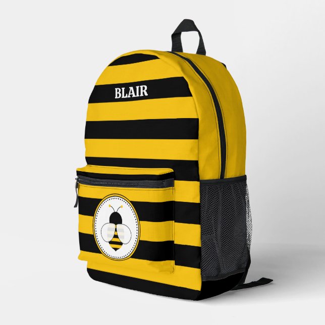 Personalised Bee Pattern Print Cut Sew Backpack (Back Corner Right)