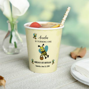 Personalised Bee theme 1st Birthday party Paper Cups