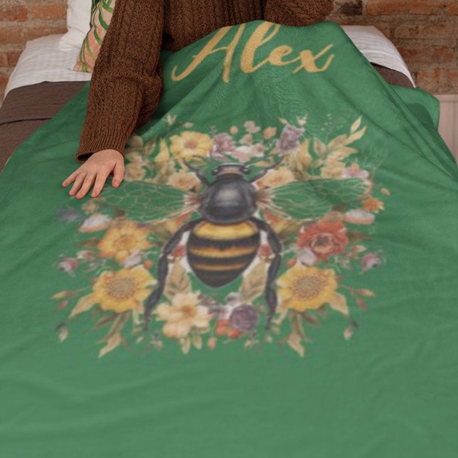 Personalised Bee & Wildflowers -  Fleece Blanket (Creator Uploaded)