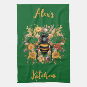 Personalised Bee & Wildflowers - Tea Towel