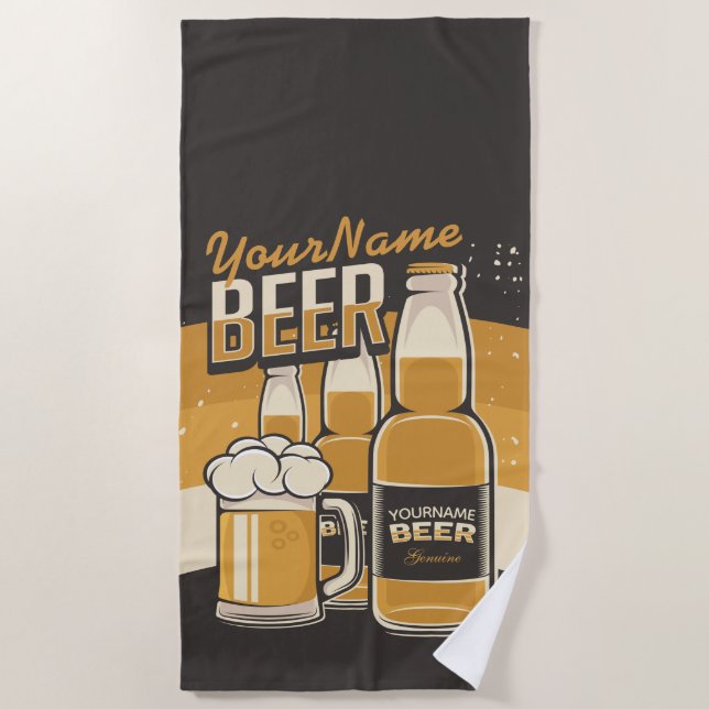 Personalised Beer Bottle Sudsy Mug Brewing Bar Beach Towel (Front)